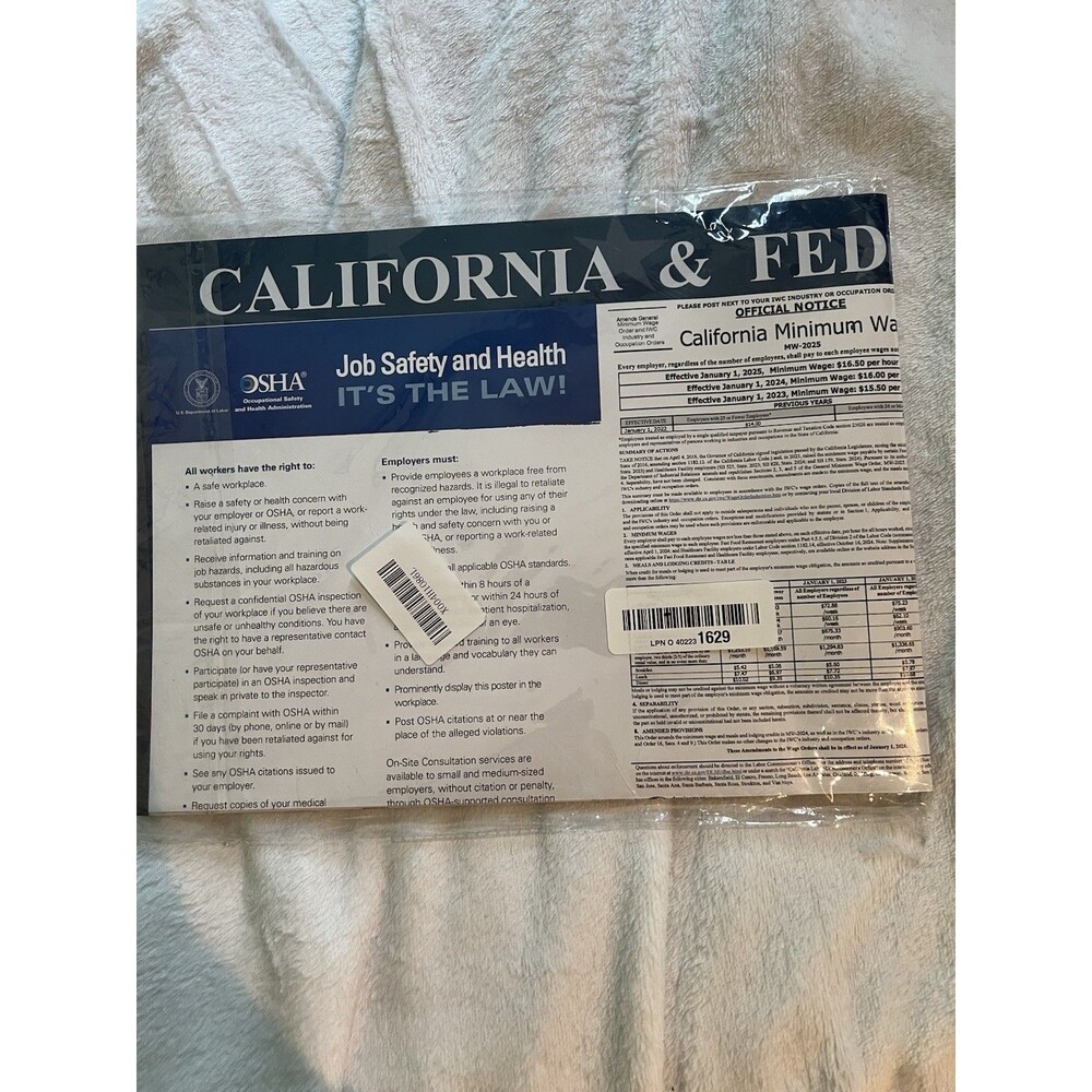 2025 California Labor Law Poster- State, Federal, OSHA Compliant (Eng & Spa)